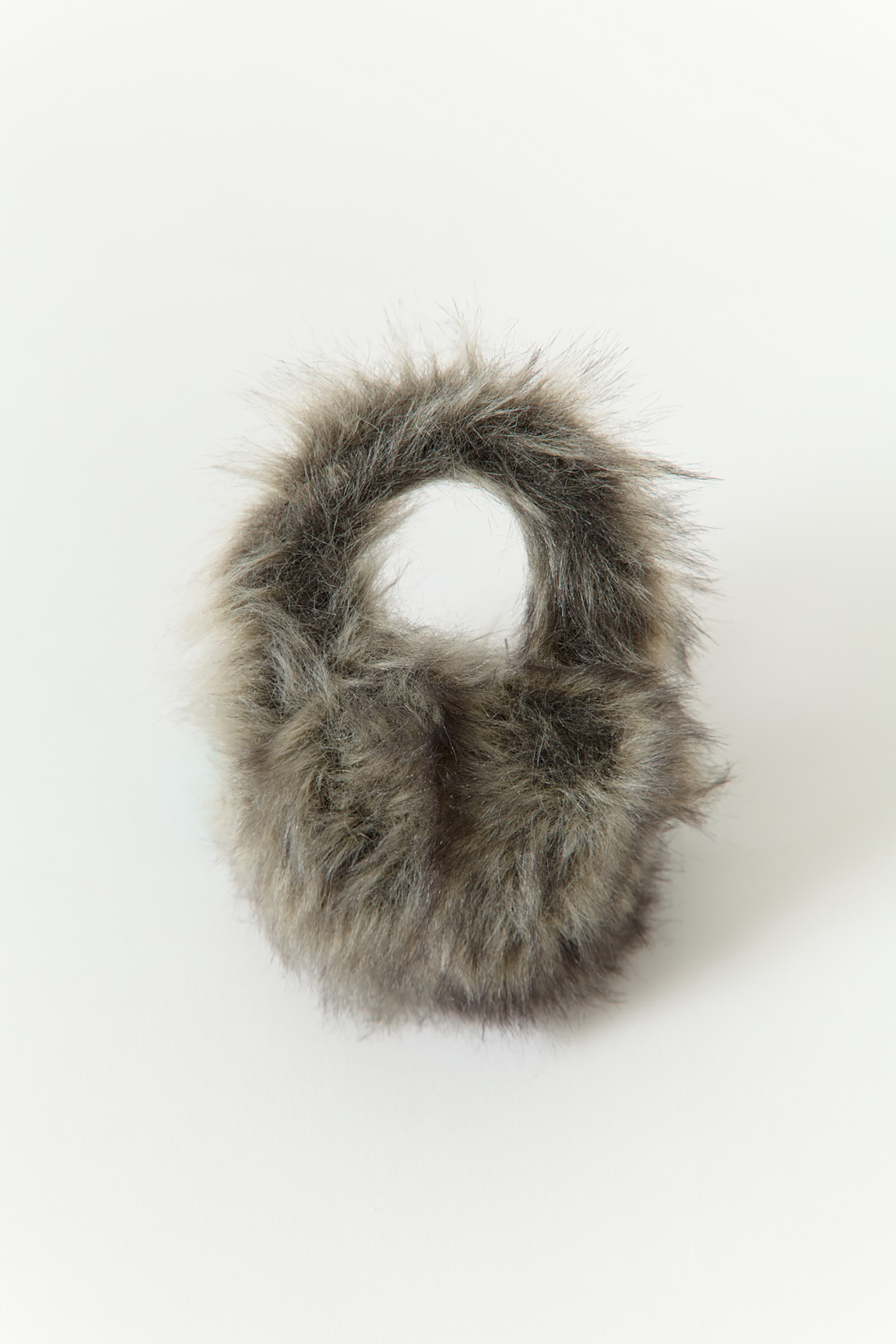 miniature fuzzy gray bag
