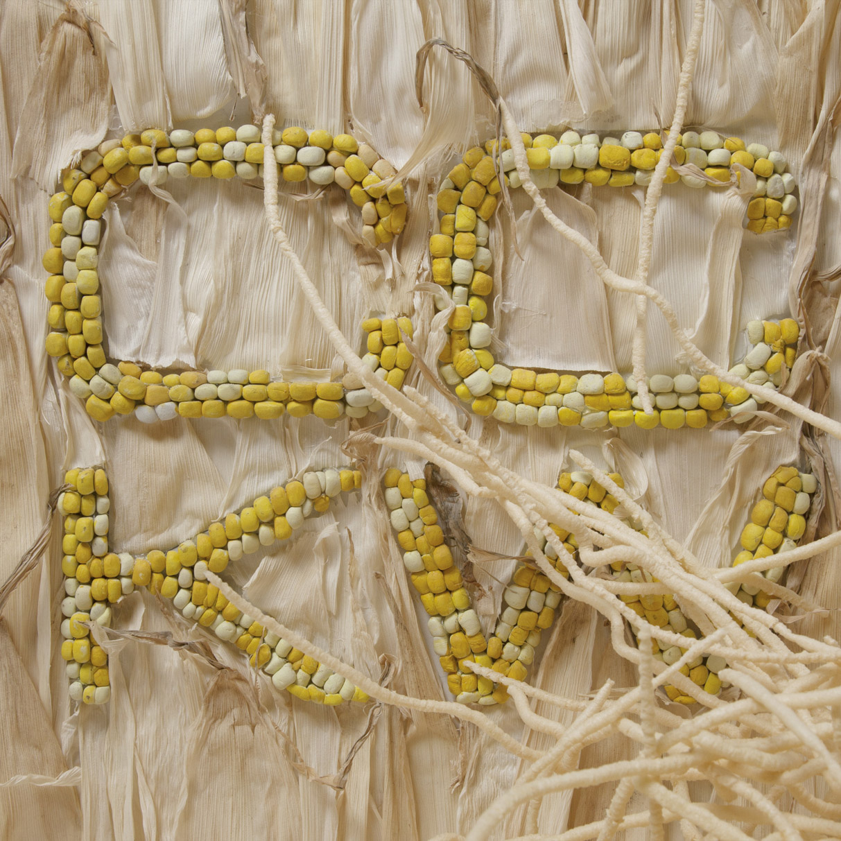 "cckw" text in corn kernels on top of corn husk background.