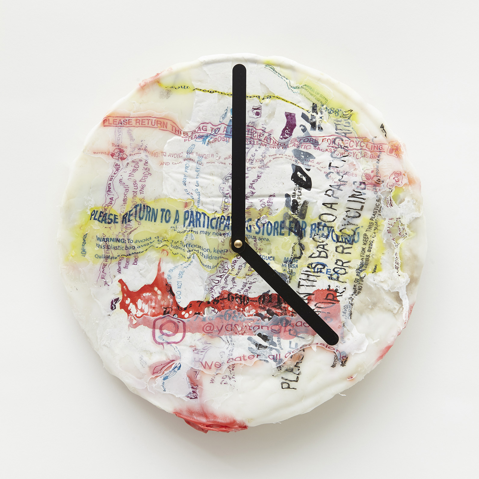 clock made of recycled plastic bags.