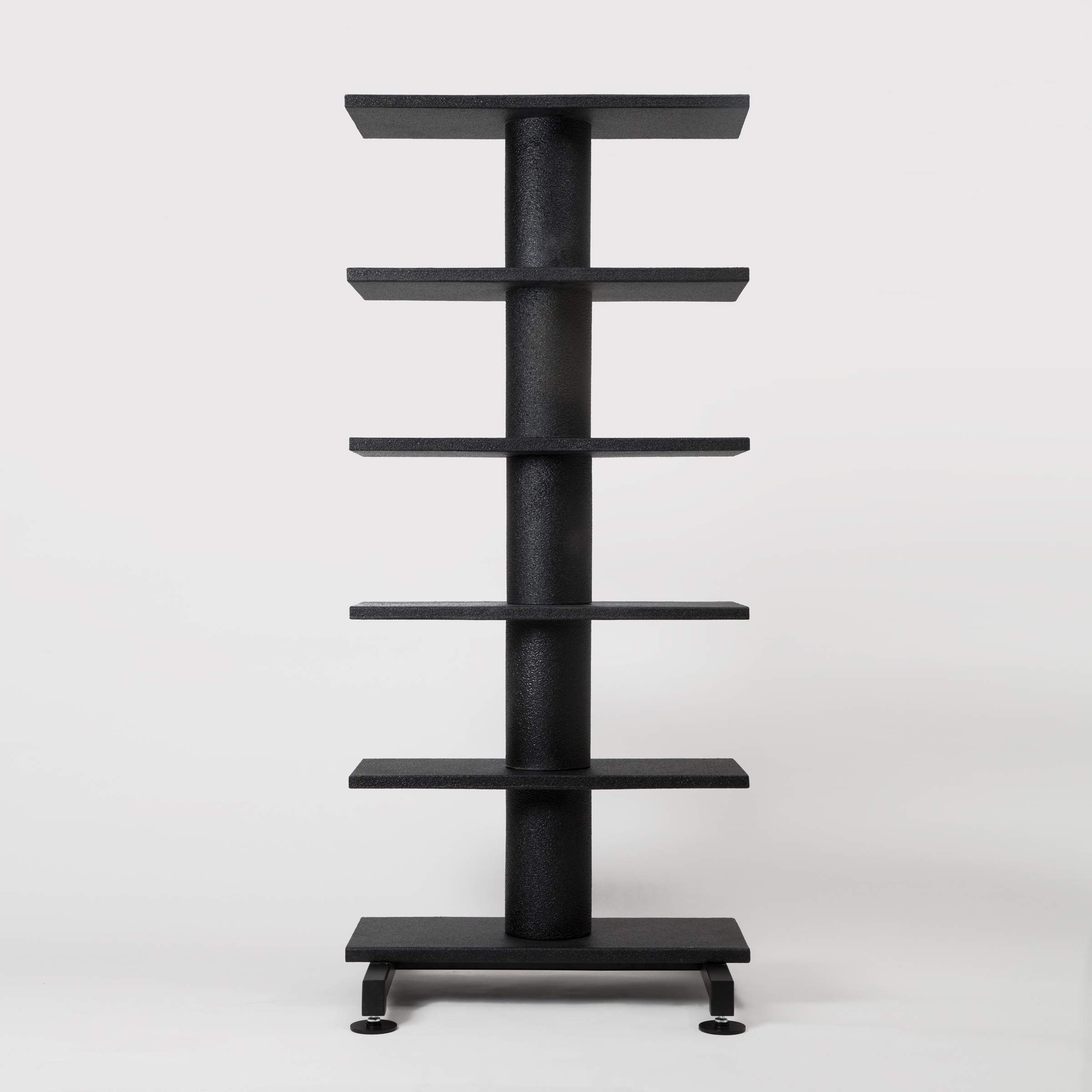 Polyurea over plywood shelf with thick center pole and six tiers.