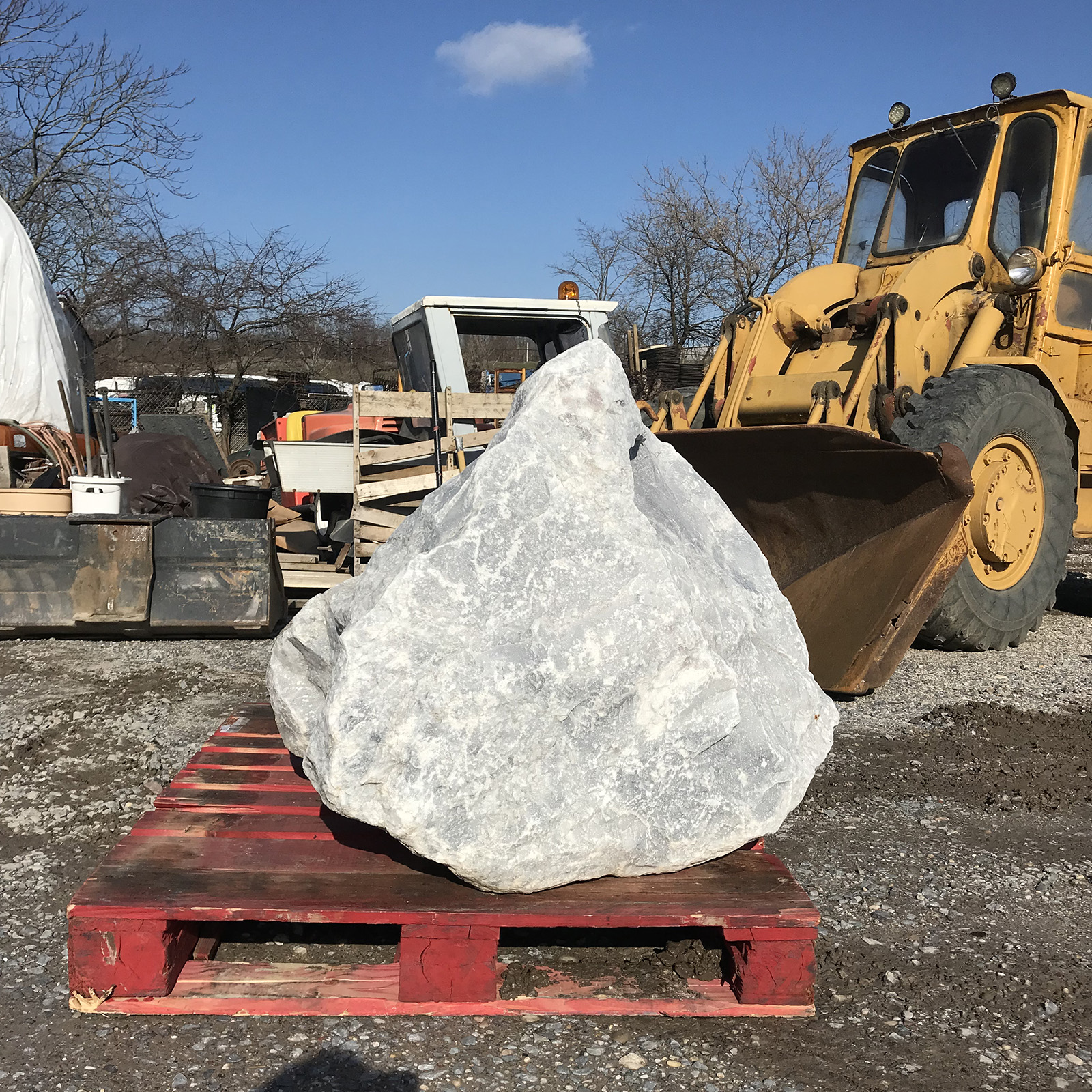 white stone boulder on a pallet